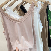 软糯垂弹 舒适亲肤春夏时尚 蕾丝花边V领棉质吊带背心女打底W497