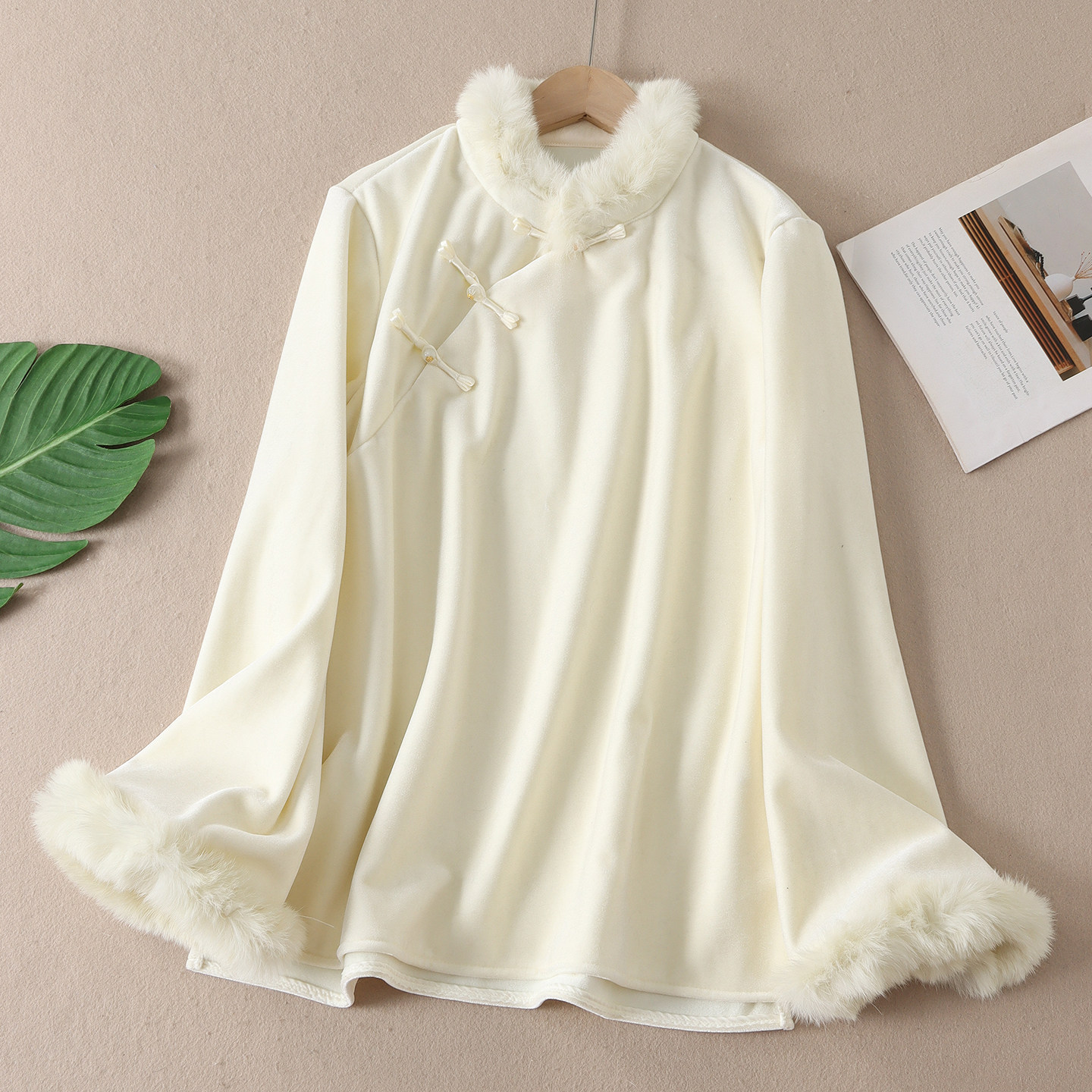 兔毛轻奢贵气天鹅绒新中式衬衫女