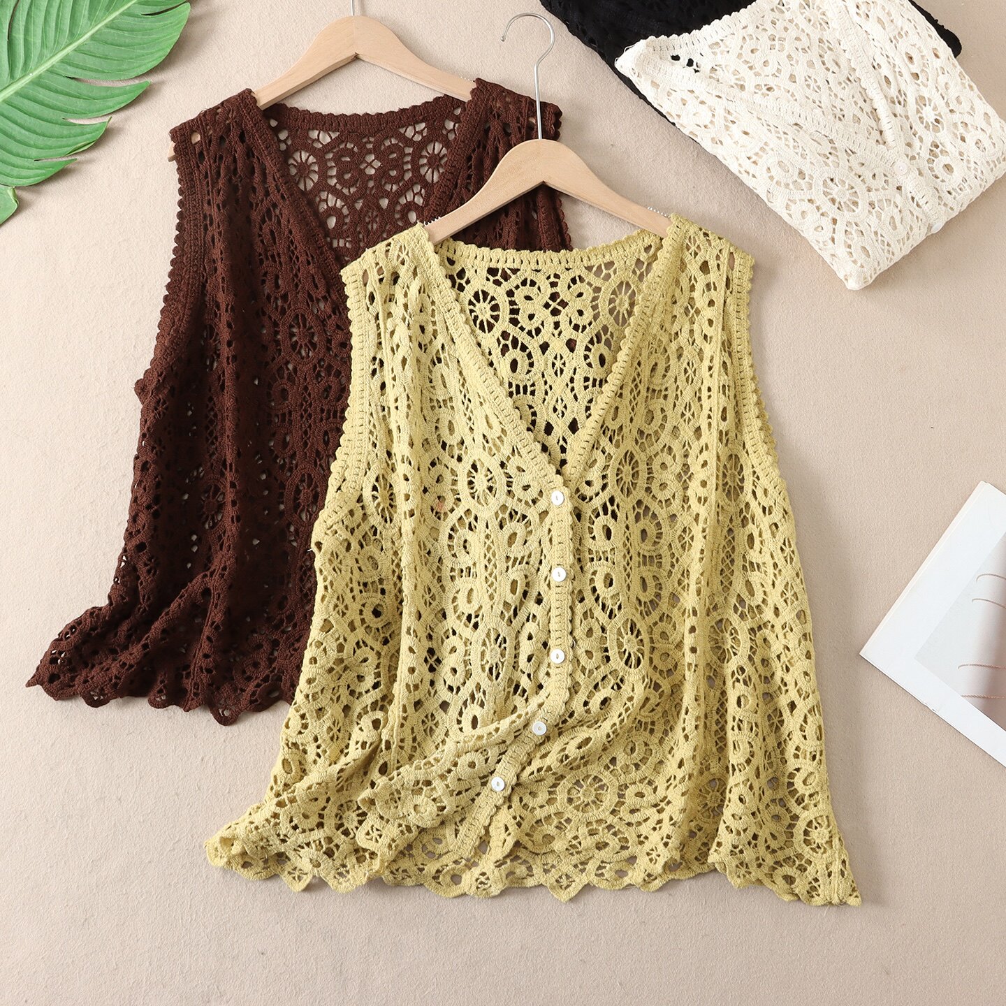 纯棉线软钩花春夏镂空蕾丝衫女士精致好看文艺叠穿马甲坎肩W32
