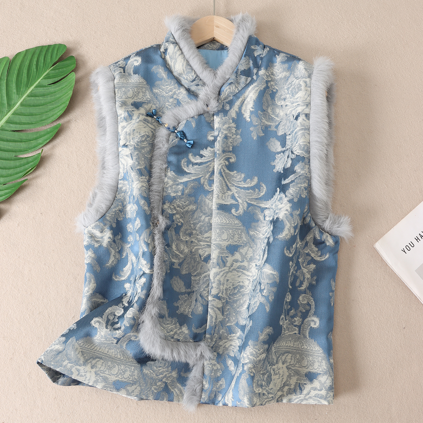 奢华贵气金丝线提花兔毛马夹坎肩