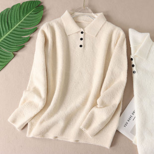 法式 WA373 文艺腔调感翻领套头毛衣女秋一体仿水貂绒外穿线衣打底