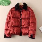 新中式 国风提花盘扣棉服女冬高级感气质加厚保暖红色棉衣外套 F98