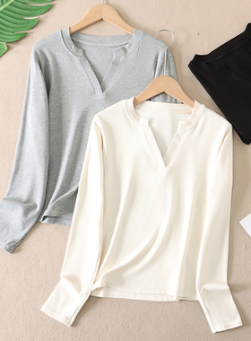 简约精致设计感修饰脸型春百搭长袖T恤女舒适粘纤修身打底衫 T56