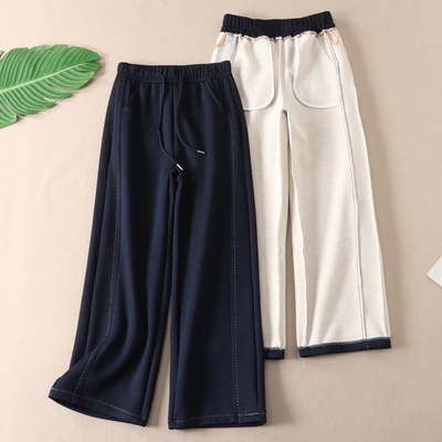 高品质加绒桑蚕丝羊毛直筒休闲裤