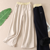 790克 超厚加绒保暖韩版 撞色腰显瘦前缝线休闲裤 女阔腿长裤 G15