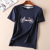 学院风休闲百搭上衣汗衫 甜美刺绣夏新棉质短袖 t恤女修身 WA194