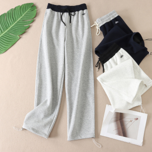 脚不易变形日常运动卫裤 窄版 女两穿裤 撞色高腰休闲裤 W83 显瘦时尚