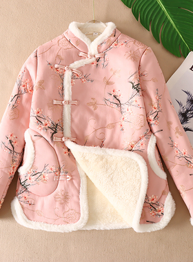 新中式加厚长毛绒棉服女年轻版旗袍立领刺绣盘扣鹿皮绒棉袄冬B499