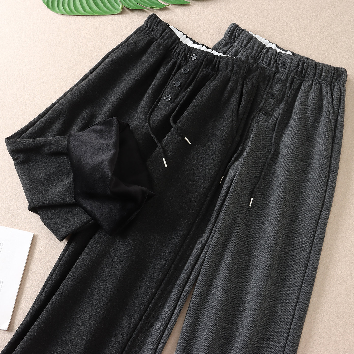 显瘦高大长腿垂感加绒阔腿裤女