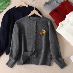 480克 外套女秋冬圆领单排扣宽松毛衣WA74 甜美洋气南瓜针织开衫