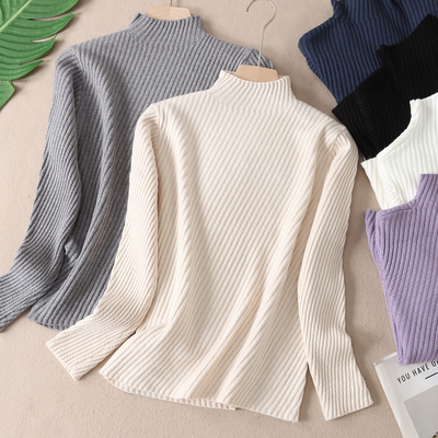 韩系肌理感斜纹半高领毛衣针织衫