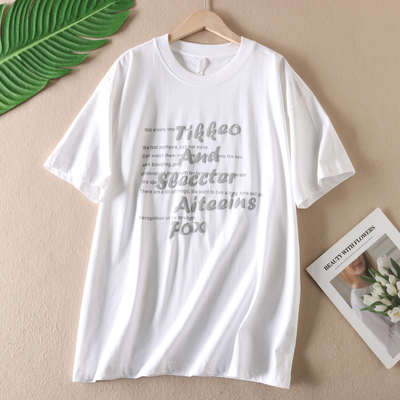 时尚字母品质棉质中长款T恤