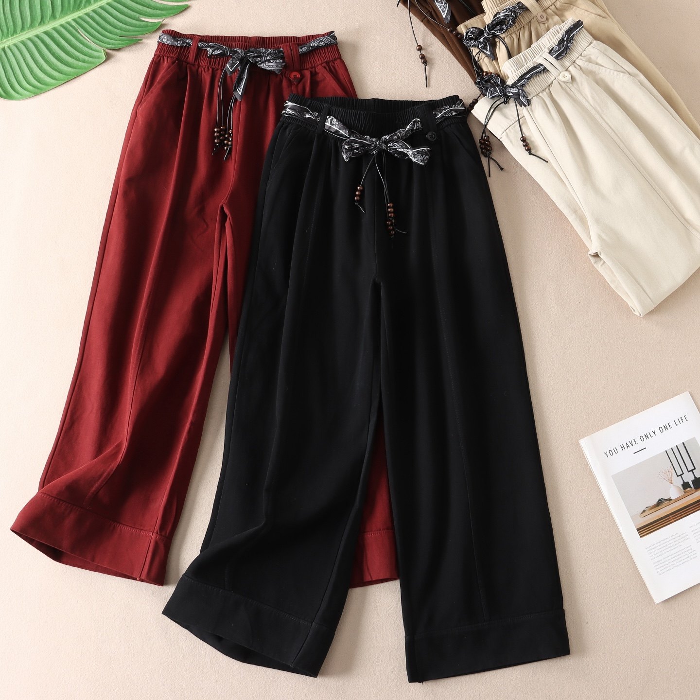 配腰带~洋气高腰显瘦窄版直筒裤女秋新百搭水洗棉休闲长裤子W1611,女装/女士精品,休闲裤,淘宝优惠券,粉丝福利购,淘宝优惠卷