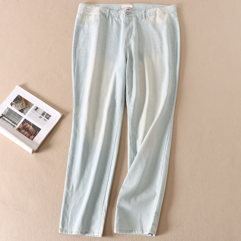 春夏复古水洗磨白大码牛仔裤女薄款舒适中腰直筒胖mm长裤 C468,女装/女士精品,牛仔裤,淘宝优惠券,粉丝福利购,淘宝优惠卷