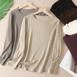上衣 200克 高品质基础打底长袖 粘纤敲舒适春秋圆领t恤女式 W85 棉