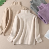 上衣 500克 保暖加厚高领针织毛衣女秋冬百搭宽松纯色套头长袖 481