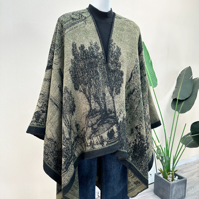 高级感水墨织纹仿羊绒保暖斗篷