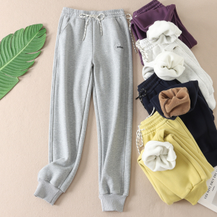 B368 女冬显瘦束脚运动风休闲绒裤 560克 抗起球华棉刺绣加绒卫裤