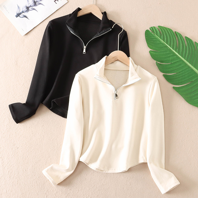 软糯保暖修身显瘦半拉链长袖T恤