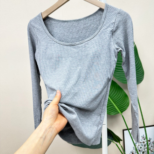百搭打底显瘦上衣T20 T恤女修身 福利款 胸垫一体磨毛加绒圆领长袖