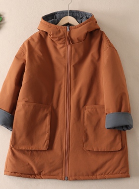 双面穿水洗棉连帽棉服女冬加厚保暖韩版中长款宽松棉衣外套F583