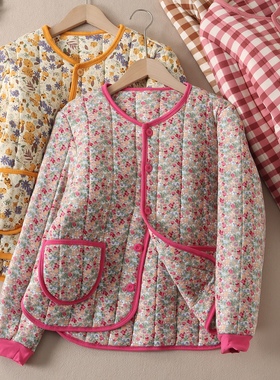上身即暖驼绒花棉袄软绵绵碎花棉衣女薄棉保暖内穿棉服外套 W3099