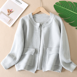 秋冬简约百搭短款 外套厚 女士灰色针织衫 开衫 A940 外穿长袖 福利款