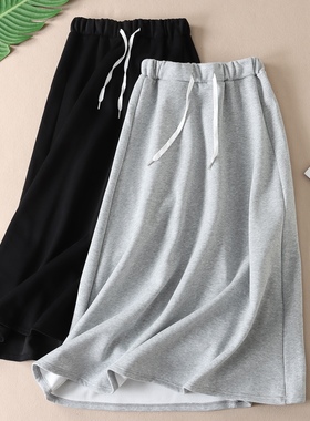 韩版洋气松弛休闲风半身裙女秋新棉质显瘦中长款A字裙长裙子 G77