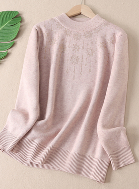 450克 一体加绒加厚烫钻半高领毛衣女冬保暖洋气针织衫上衣WA489