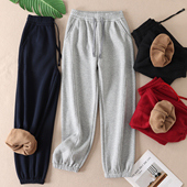 女冬保暖宽松显腿长束脚裤 630克 华棉加厚绒高腰运动休闲卫裤 W508