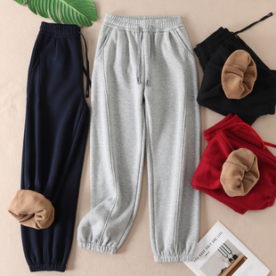 630克~华棉加厚绒高腰运动休闲卫裤女冬保暖宽松显腿长束脚裤W508