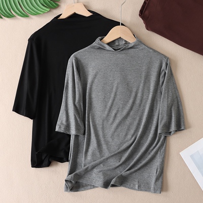 软糯垂坠时尚半高领七分袖t恤