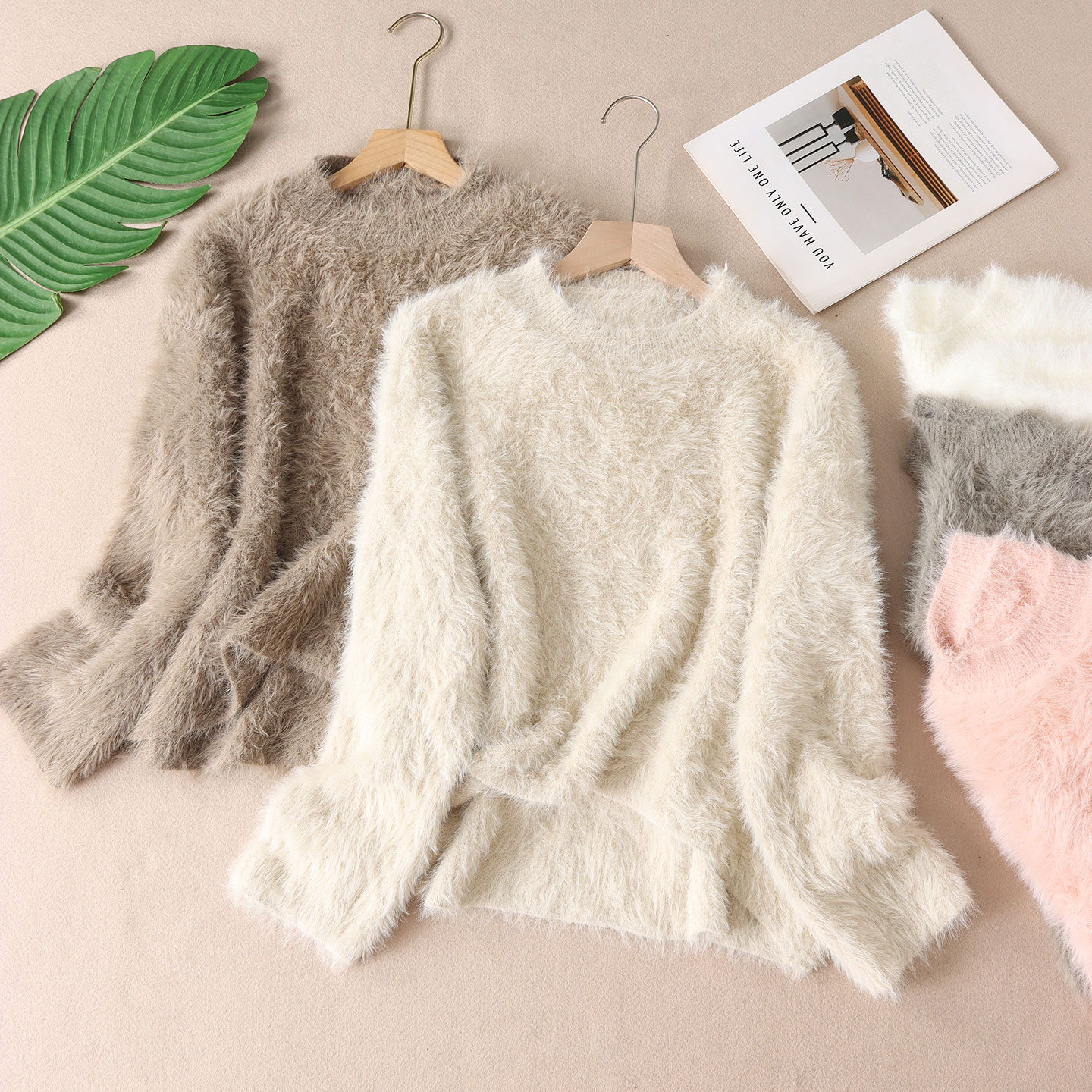 撸猫手感仿水貂绒慵懒不规则毛衣