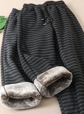 780克~特厚零下加厚绒休闲裤女冬韩版洋气条纹休闲直筒裤F577