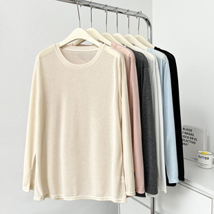 软糯亲肤慵懒风长袖 宽松圆领防晒纯色打底上衣W201 T恤女春夏薄款