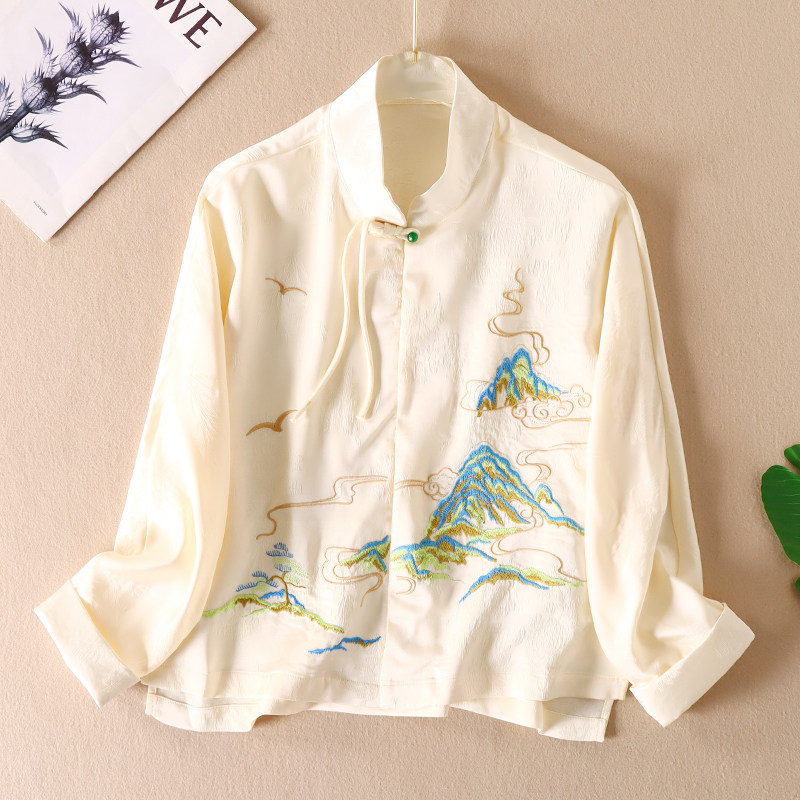春新中式重工刺绣山水图缎面提花唐装衬衫上衣女立领盘扣外套B304,女装/女士精品,上衣,淘宝优惠券,粉丝福利购,淘宝优惠卷