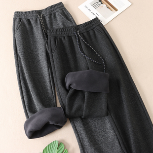 女2025冬新简约宽松修饰腿型休闲长裤 弯刀裤 3298 加厚绒韩版 770克