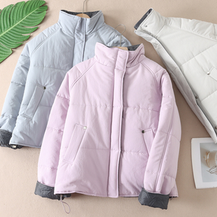 韩系洋气保暖压风立领加厚棉服女冬新时尚夹棉插肩棉衣外套B564