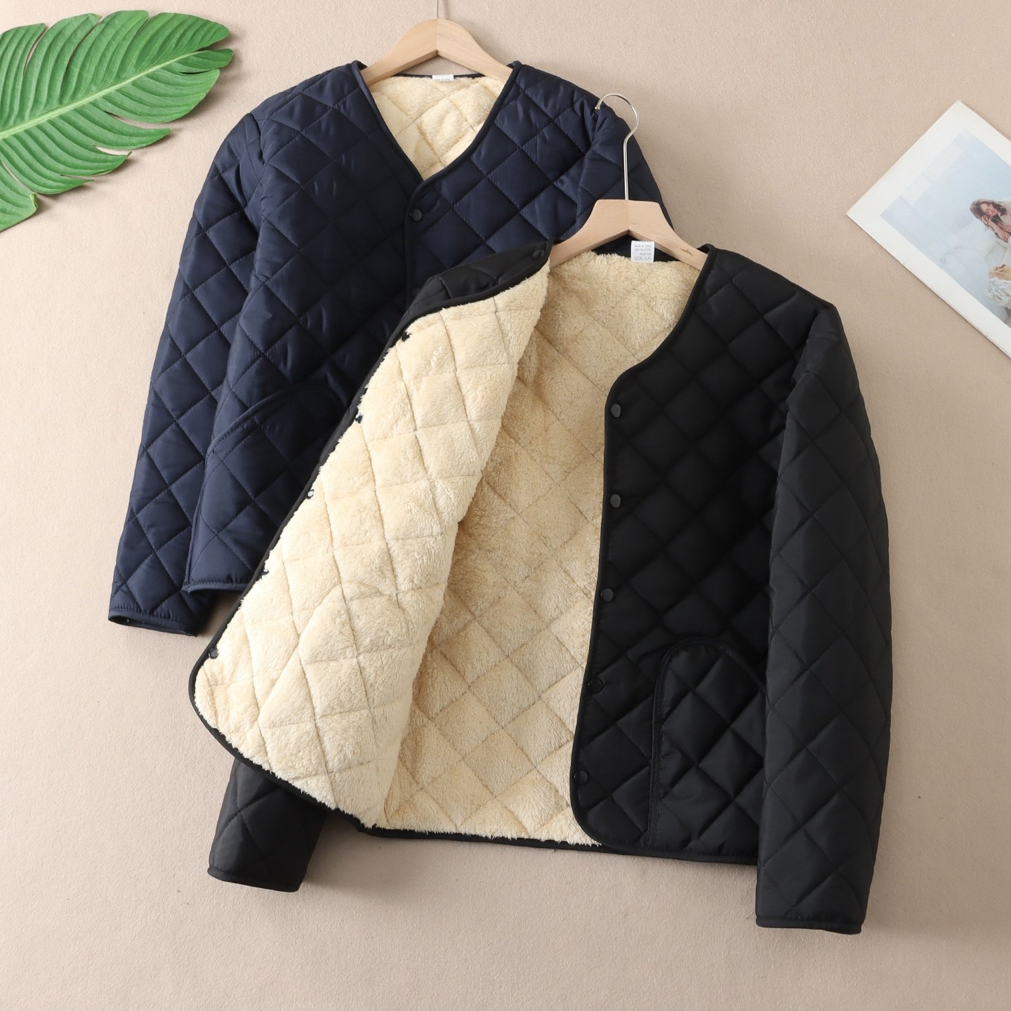 经典大方菱格绗线加绒加厚棉服