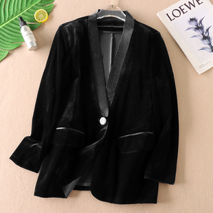 B663 显瘦收腰上衣 气质通勤优雅金丝绒烫钻V领西装 外套女士秋季