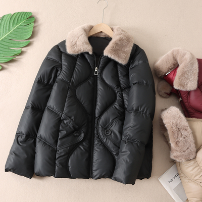 仿兔毛翻领加厚中老年妈妈棉服