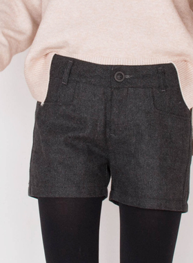 高腰外穿毛呢短裤女2018秋冬新款黑色a字阔腿宽松打底呢子靴裤