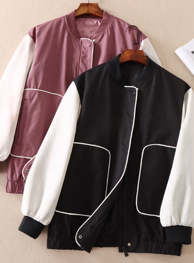 清仓！撞色简约线条宽松立领棒球服女式短外套 A788