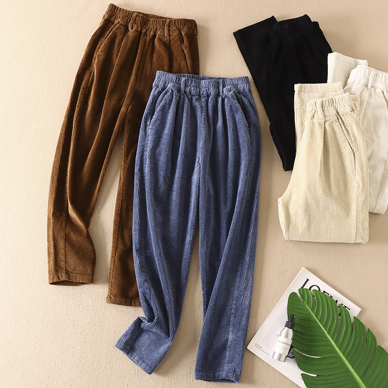 2023春新款显瘦百搭细腻灯芯绒休闲裤女高腰宽松哈伦长裤子WA3296,女装/女士精品,休闲裤,淘宝优惠券,粉丝福利购,淘宝优惠卷