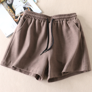 WC3252 女高腰休闲外穿短裤 显瘦大长腿 洋气百搭冬柔软毛呢阔腿裤