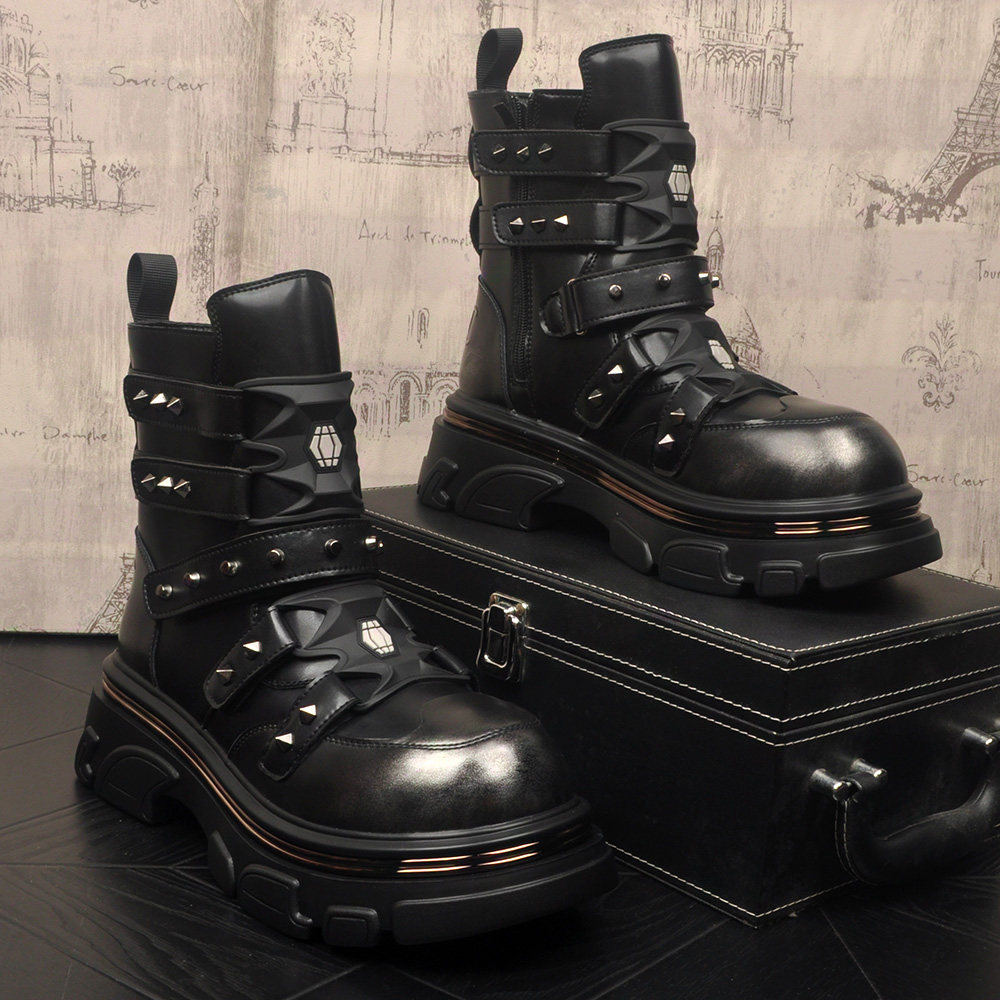 2026新款厚底马丁靴男高帮铆钉英伦风复古机车靴中筒短靴朋克风潮