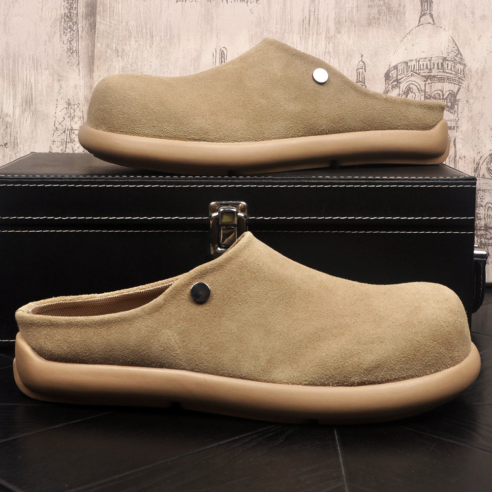男鞋2026新款圆头舒适包头拖反绒皮勃肯拖鞋时尚百搭夏季休闲半拖