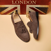 男士 流苏皮鞋 英伦真皮透气反绒皮发型师2024新款 英伦风翻毛豆豆鞋