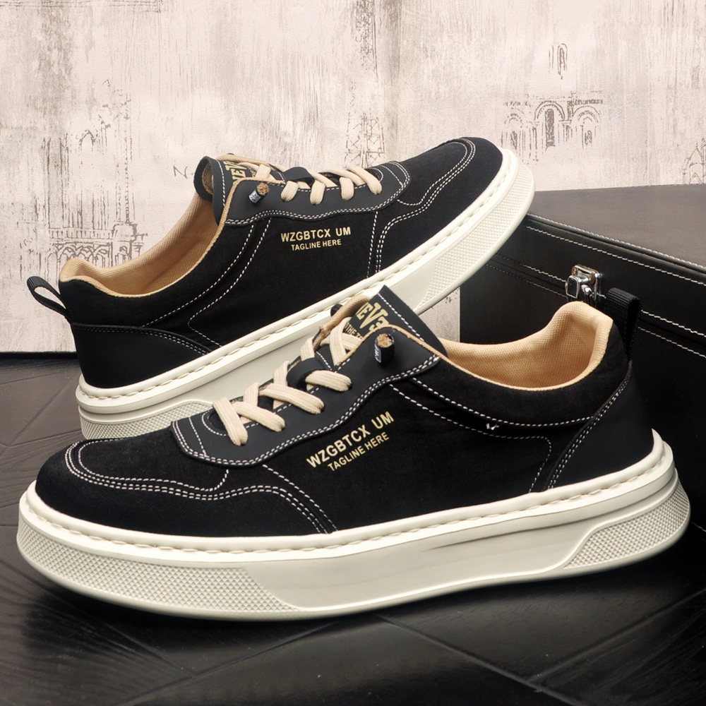 帆布男鞋夏季透气2026新款时尚一脚蹬男士厚底黑色板鞋男款休闲鞋