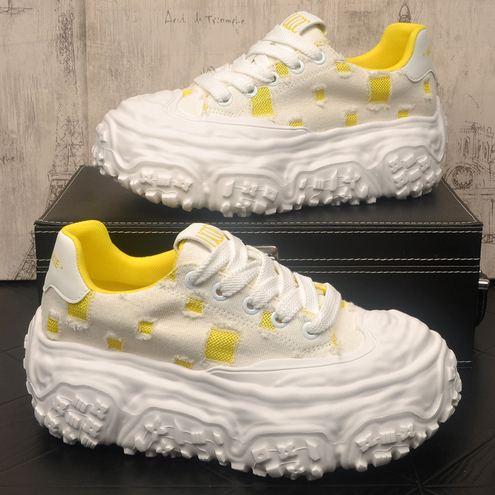 帆布鞋男士破洞原创小众潮鞋厚底增高小个子休闲板鞋时尚潮流男鞋